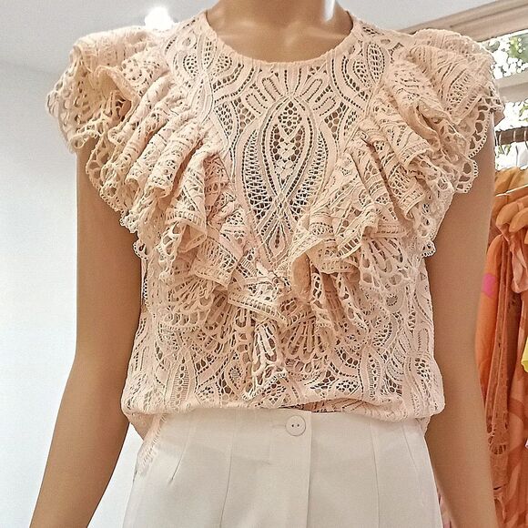 ZARA Ruffled Lace Top NWT Cream Size M - Picture 6 of 16